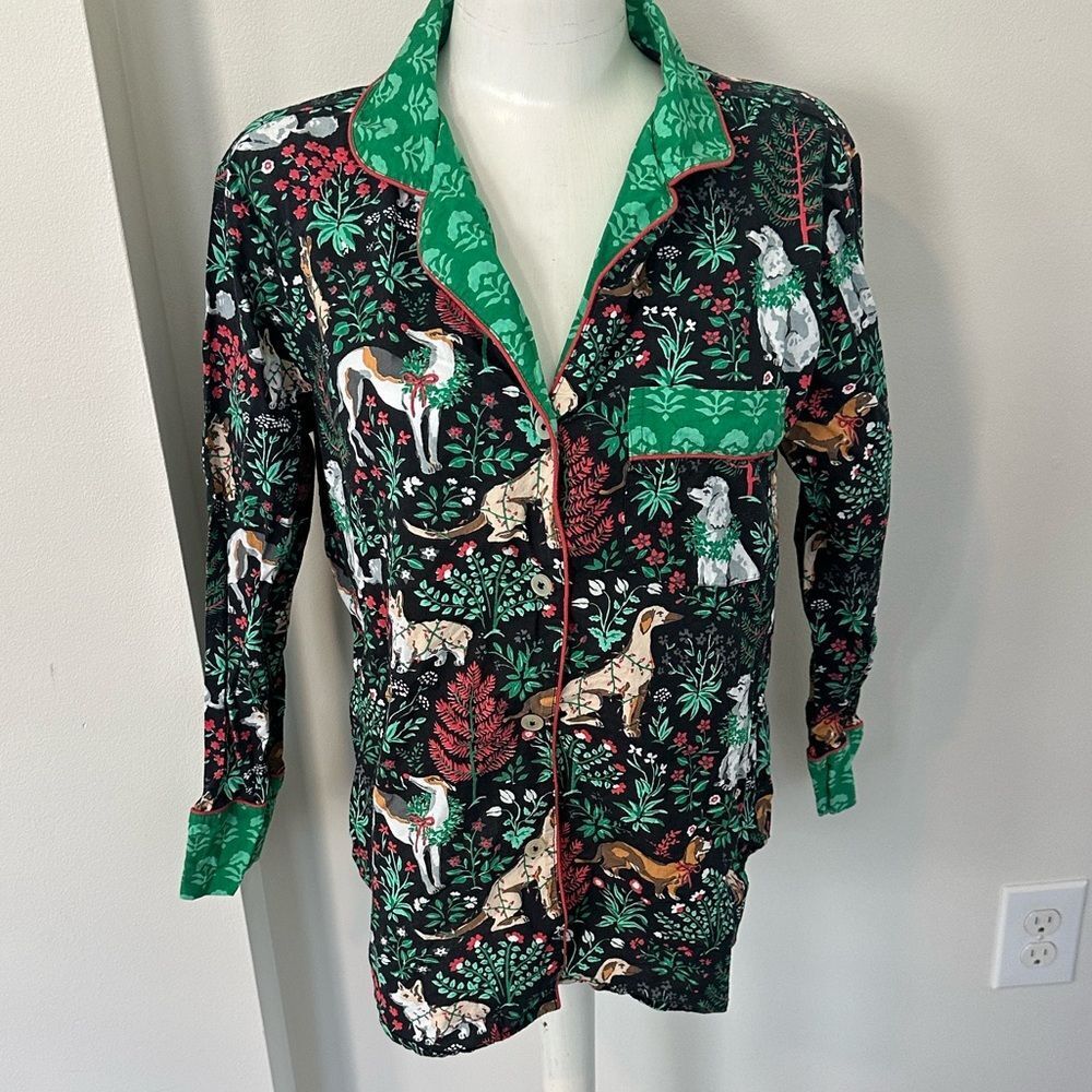 Printfresh Green Pajama Top with Whimsical Holiday Print S - Picture 2 of 6